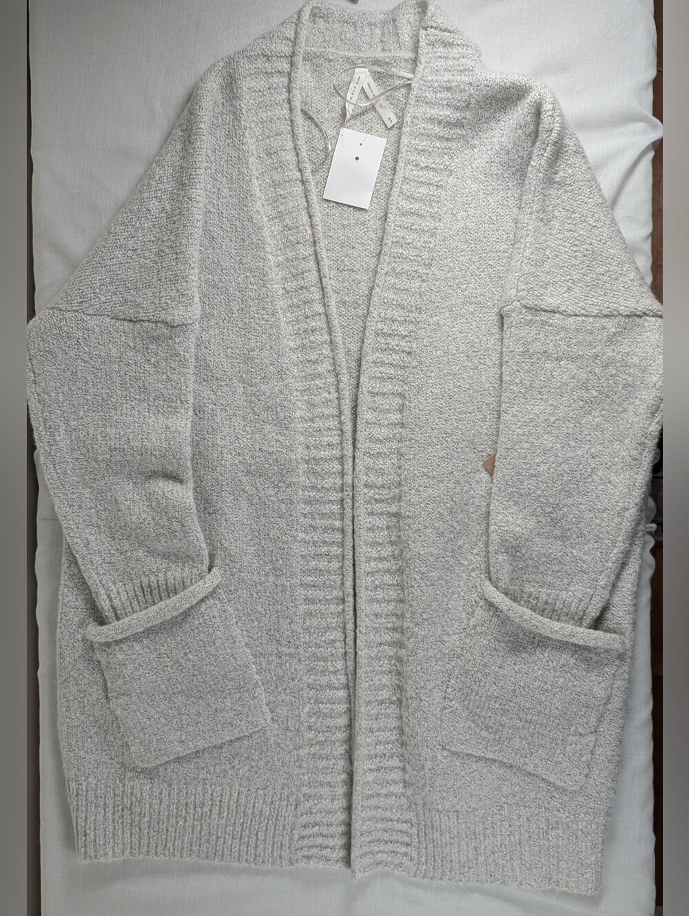 Grey Open-Front Cardigan Sweater